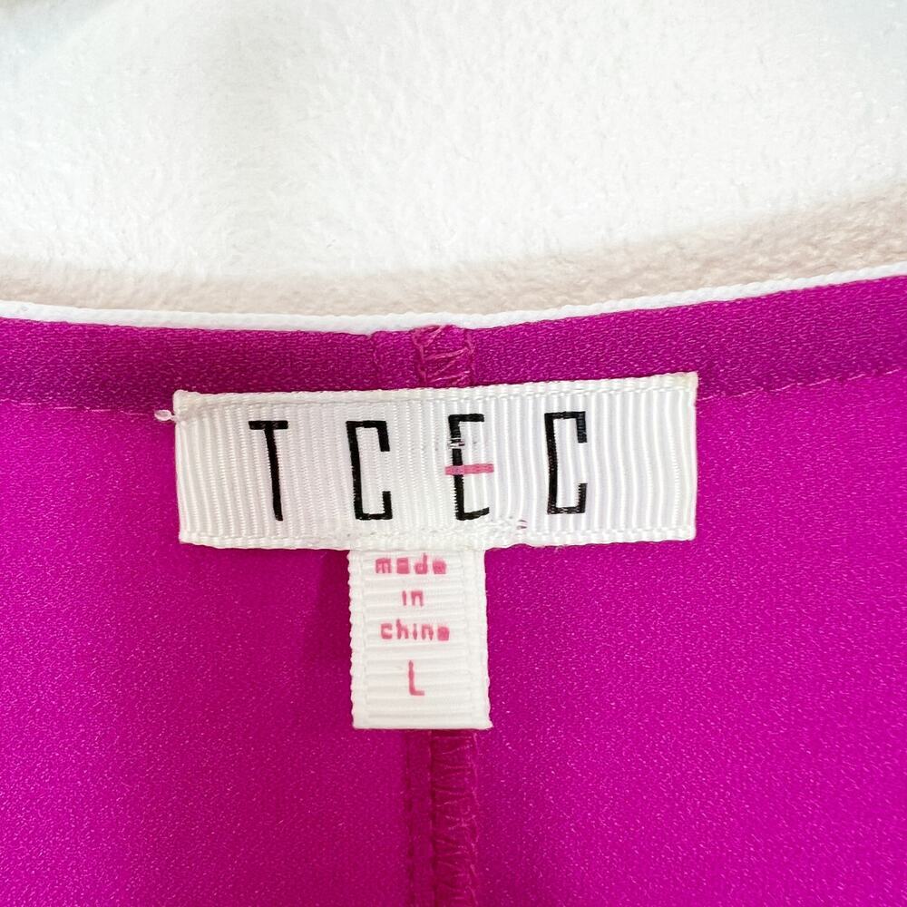 TCEC Fuchsia Pink Balloon Sleeve Dress With Front Tie Tassels Women's Large - Picture 8 of 10